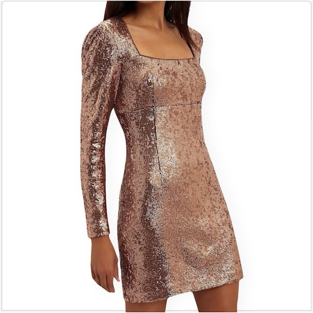 INTERMIX Hilary Rose Gold Long Sleeve Sequin Cocktail Mini Dress Sz 2 NWT